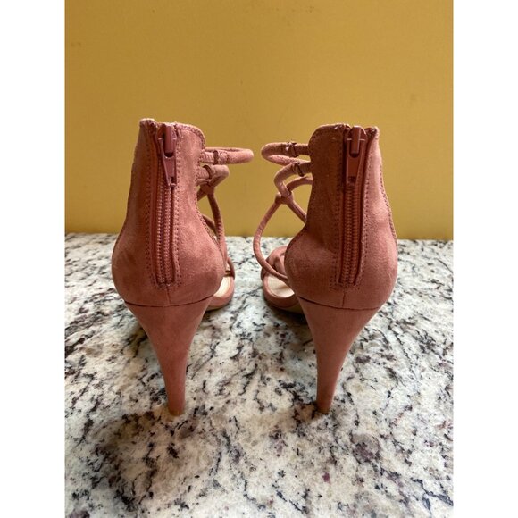 Kelly & Katie Serina Pink Suede Heeled Sandals 8 Strappy Knot Block Heel - Picture 7 of 8